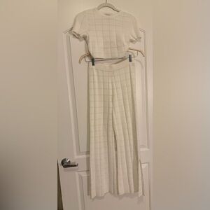 SOLID & STRIPED White Textured knit set (cropped top & wide-legged pants)